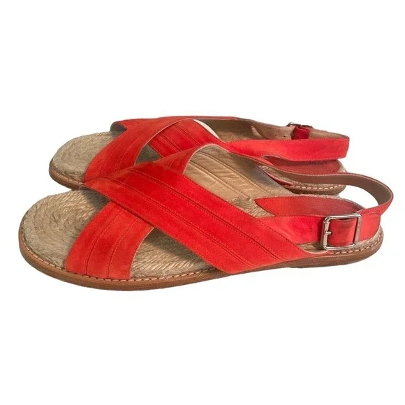 Paul Andrew Red Suede Espadrille Slingback Flat Sandals US 9 EUR 39 Beach Resort - Picture 1 of 12